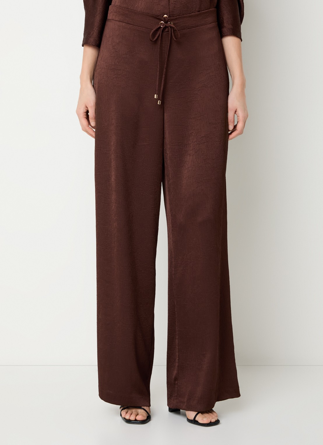 Joseph Ribkoff High waist wide fit pantalon met structuur - detail 4 kastanjebruin