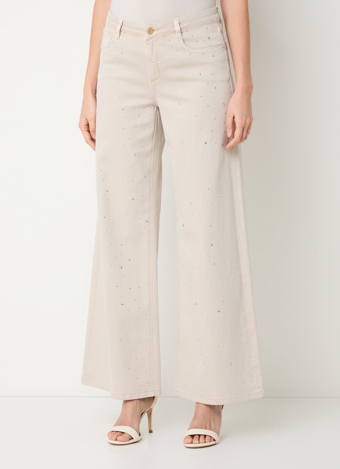 Joseph Ribkoff High waist wide leg jeans met gekleurde wassing en strass - detail 4 beige