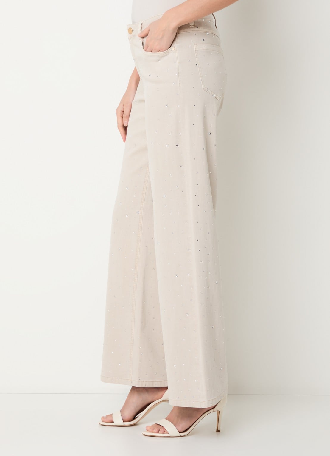Joseph Ribkoff High waist wide leg jeans met gekleurde wassing en strass - detail 5 beige