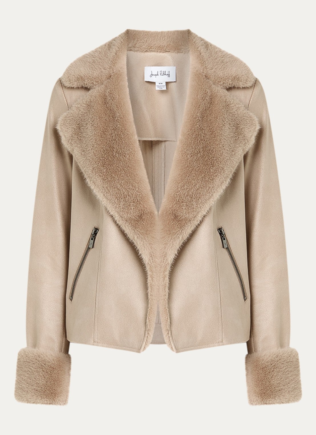 Joseph Ribkoff Jas van imitatiebont met steekzakken - voorkant 3 beige
