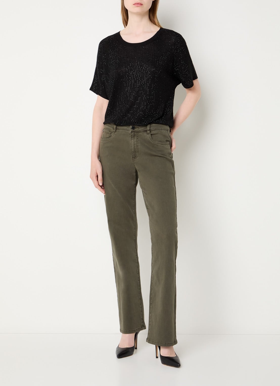 Joseph Ribkoff Low waist skinny fit jeans met gekleurde wassing - voorkant 4 olijfgroen