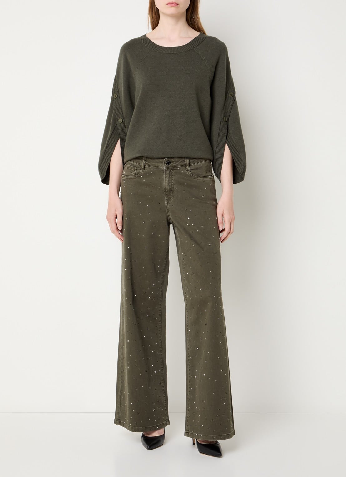 Joseph Ribkoff Low waist straight fit jeans met gekleurde wassing - voorkant 2 olijfgroen