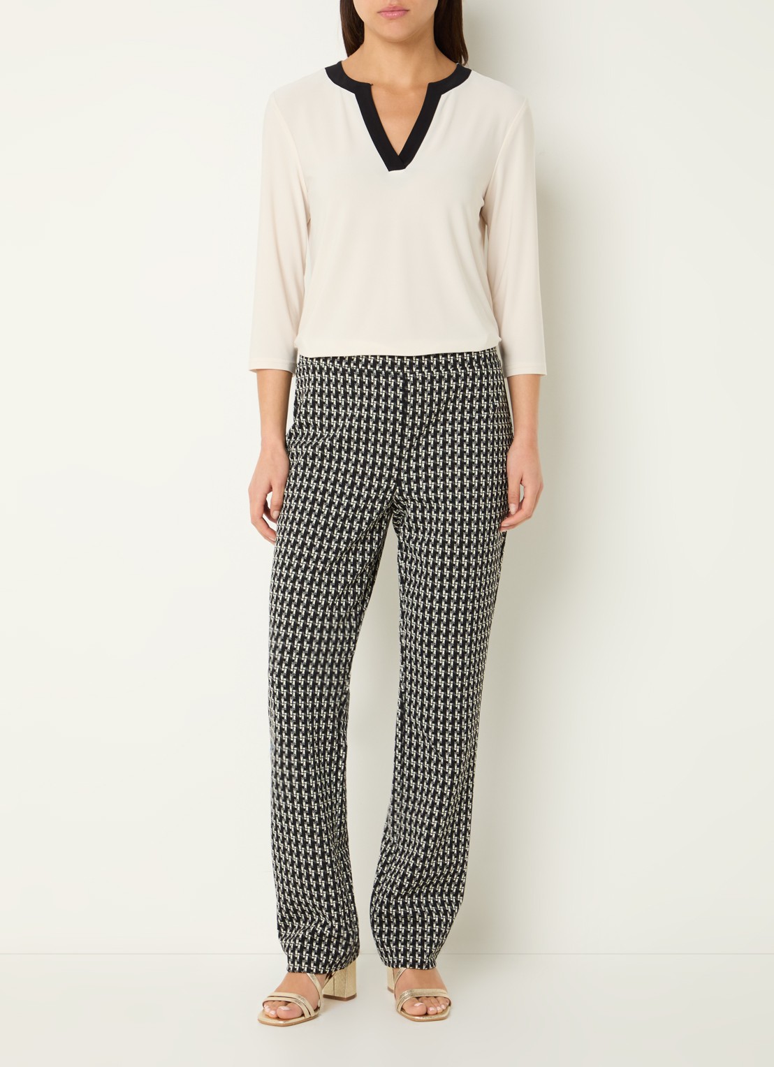Joseph Ribkoff Low waist tapered fit broek met print - voorkant 3 zwart