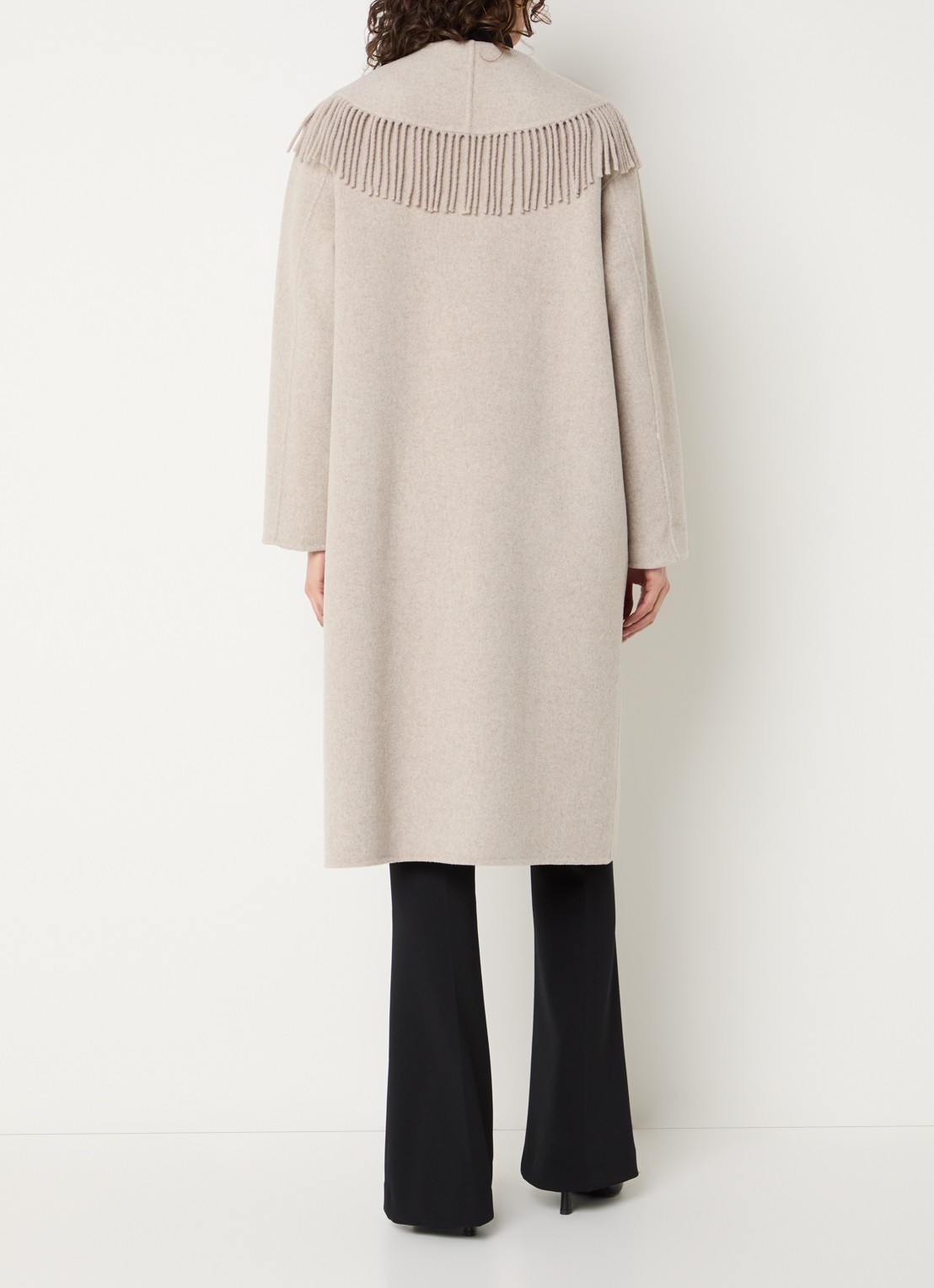 Joseph Ribkoff Mantel in wolblend met franjes - achterkant 4 beige