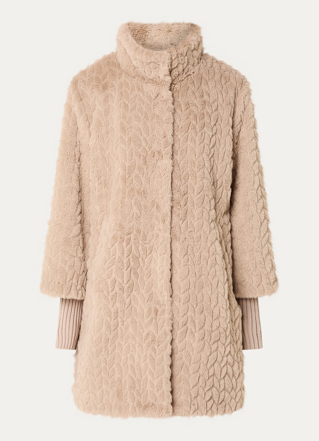 Joseph Ribkoff Mantel van imitatiebont met steekzakken - voorkant beige