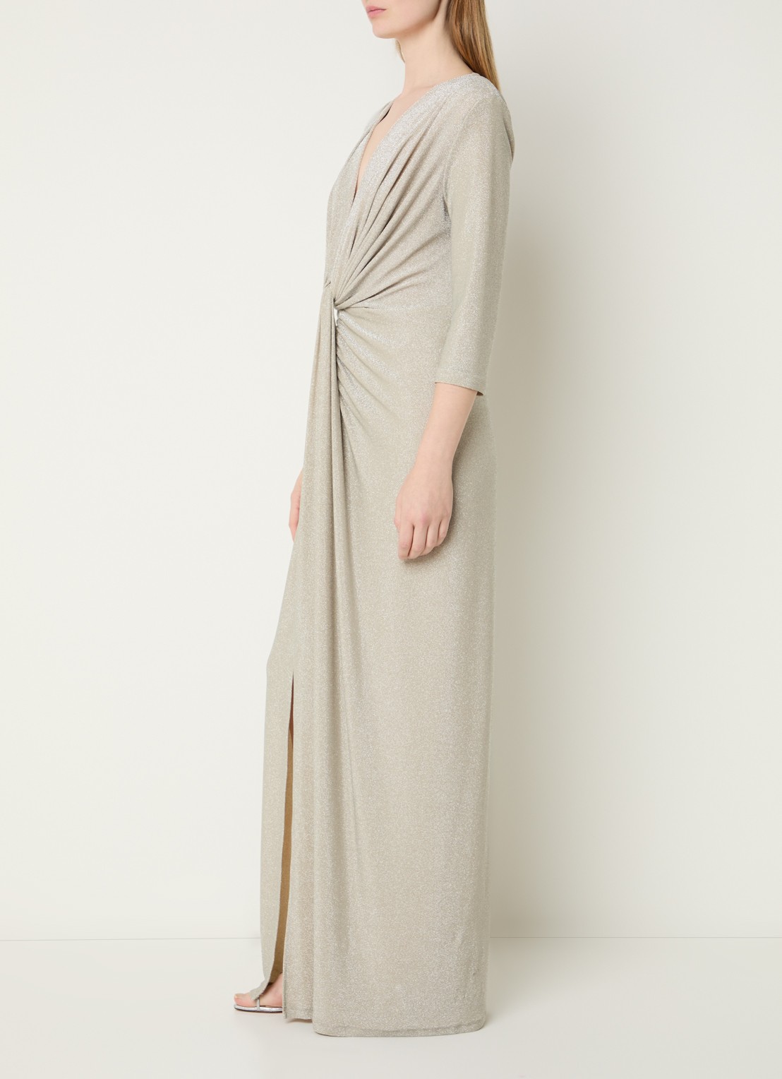 Joseph Ribkoff Maxi jurk met plooidetail en lurex - voorkant 3 zilver