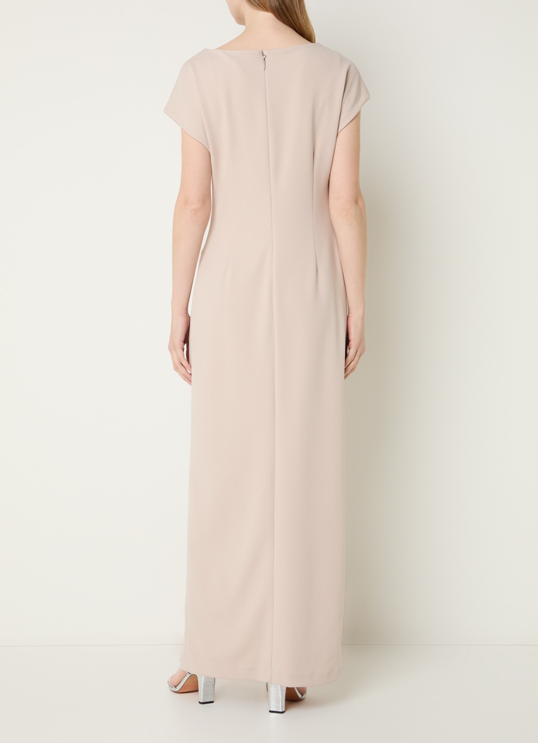Joseph Ribkoff Maxi jurk met plooidetail en strass - achterkant 3 donkerbeige