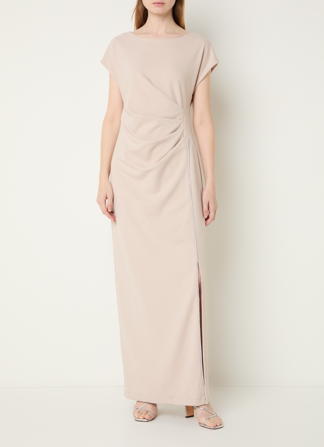 Joseph Ribkoff Maxi jurk met plooidetail en strass - detail 4 donkerbeige