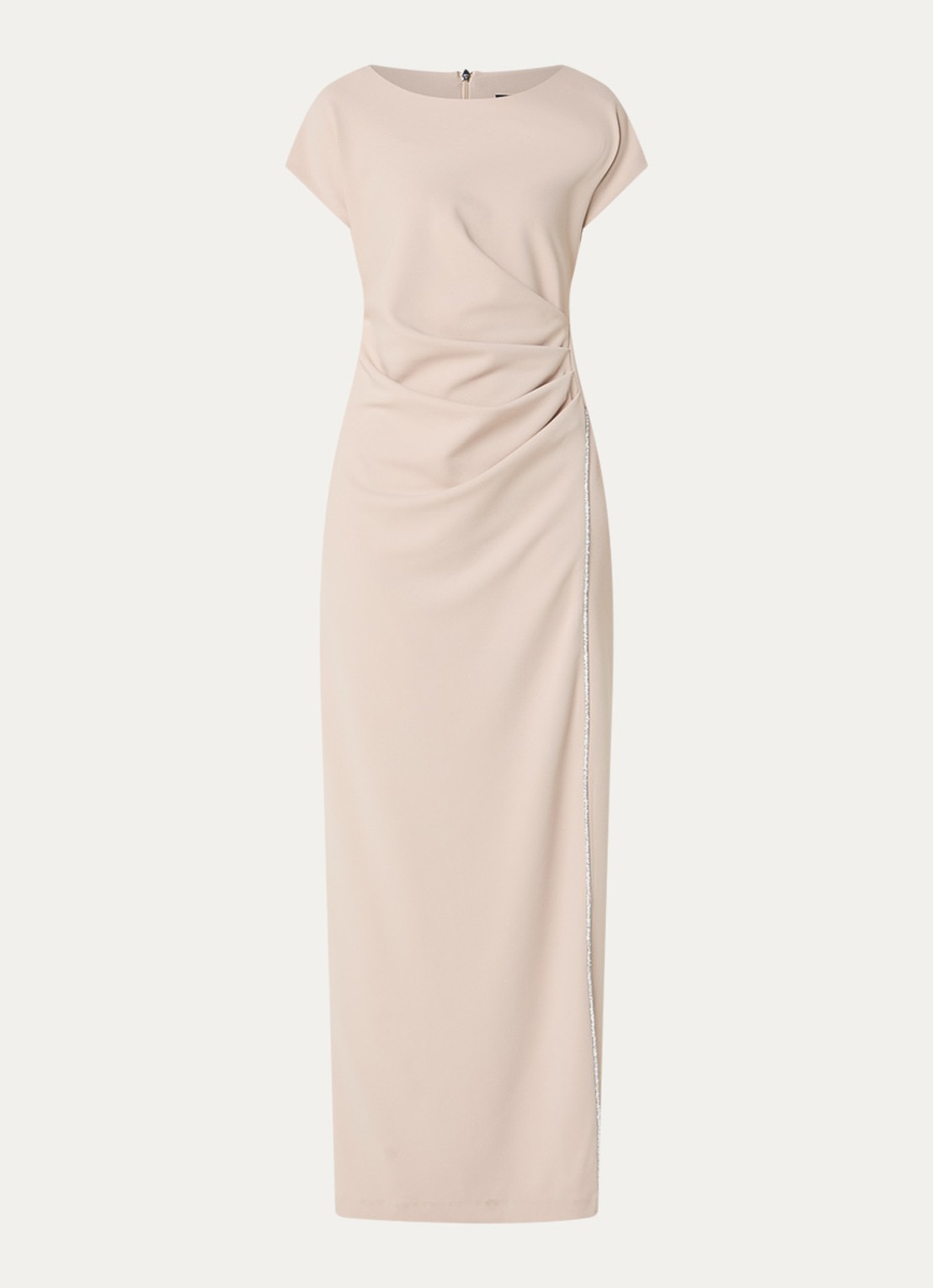 Joseph Ribkoff Maxi jurk met plooidetail en strass - voorkant donkerbeige
