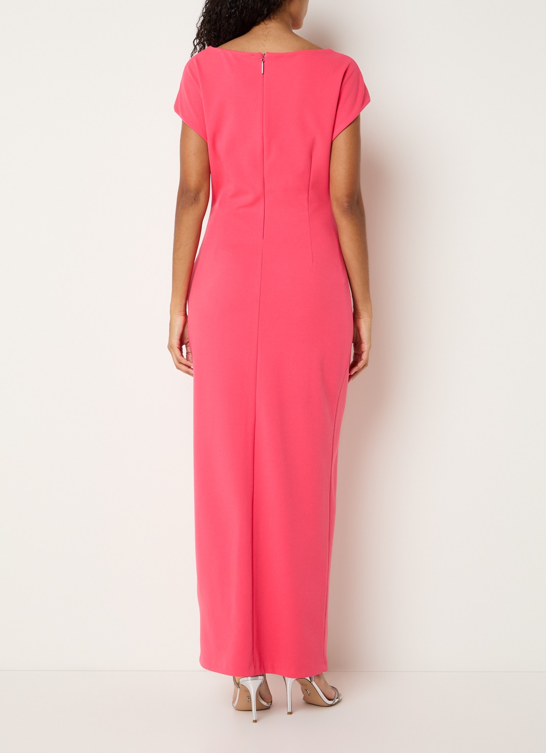Joseph Ribkoff Maxi jurk met plooidetail en strass - achterkant 2 koraalroze