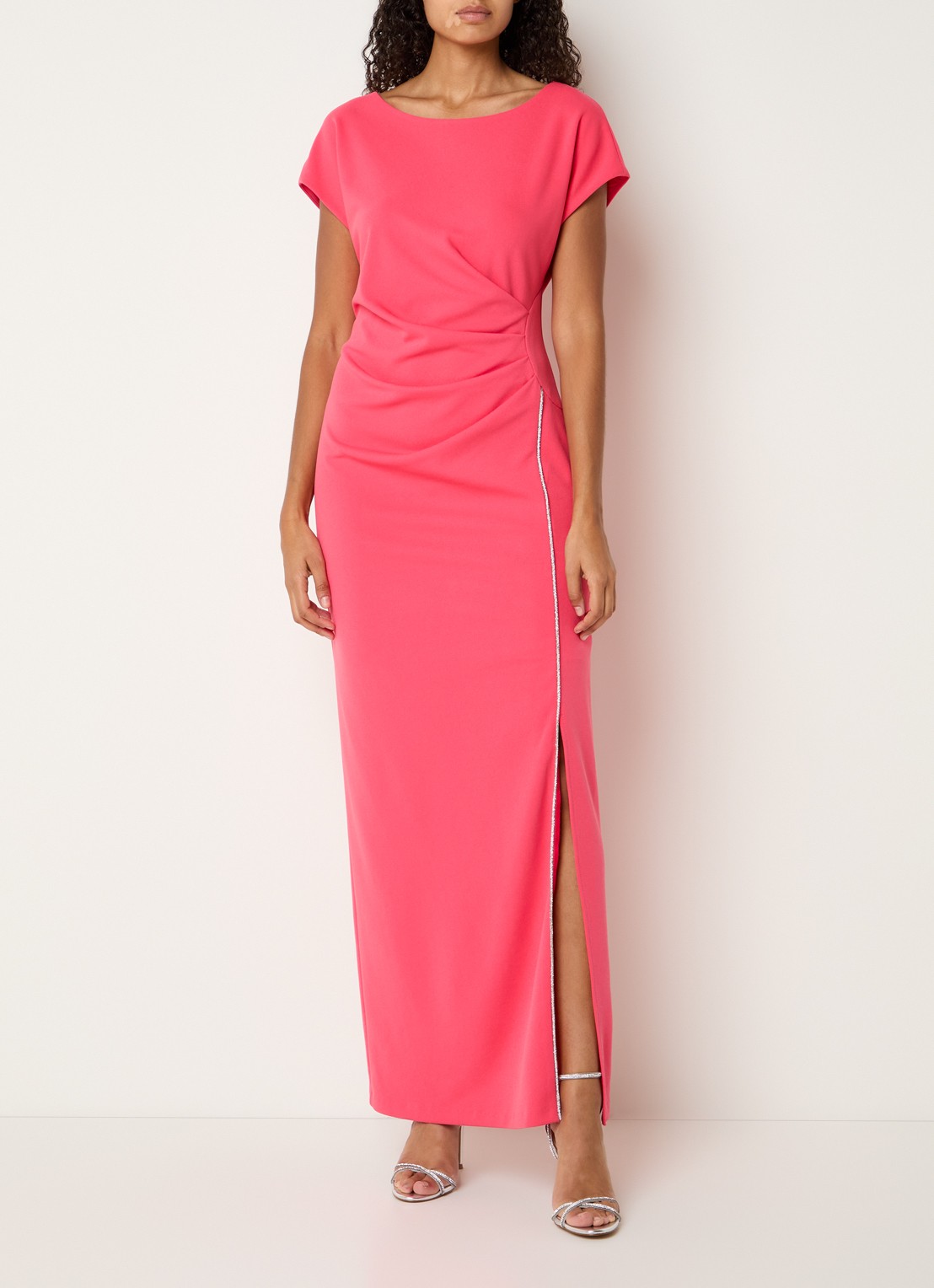 Joseph Ribkoff Maxi jurk met plooidetail en strass - detail koraalroze