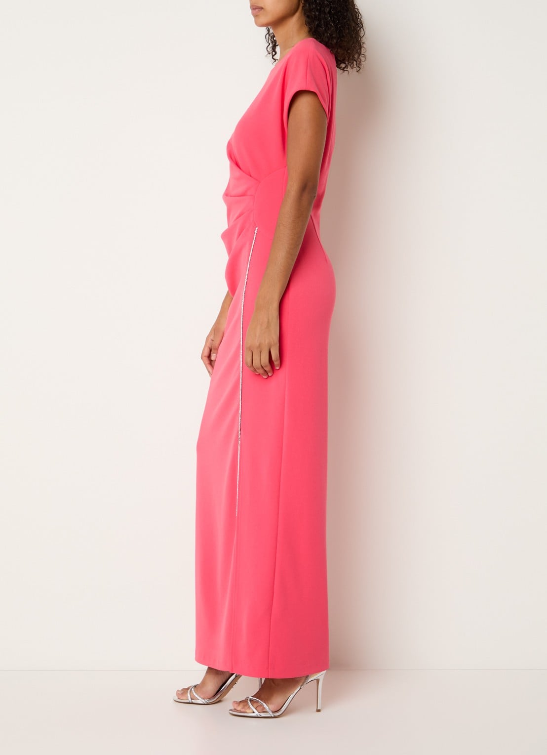 Joseph Ribkoff Maxi jurk met plooidetail en strass - voorkant 4 koraalroze