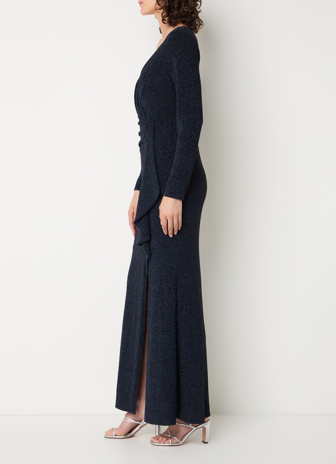 Joseph Ribkoff Maxi jurk met split en V-hals - voorkant 2 donkerblauw