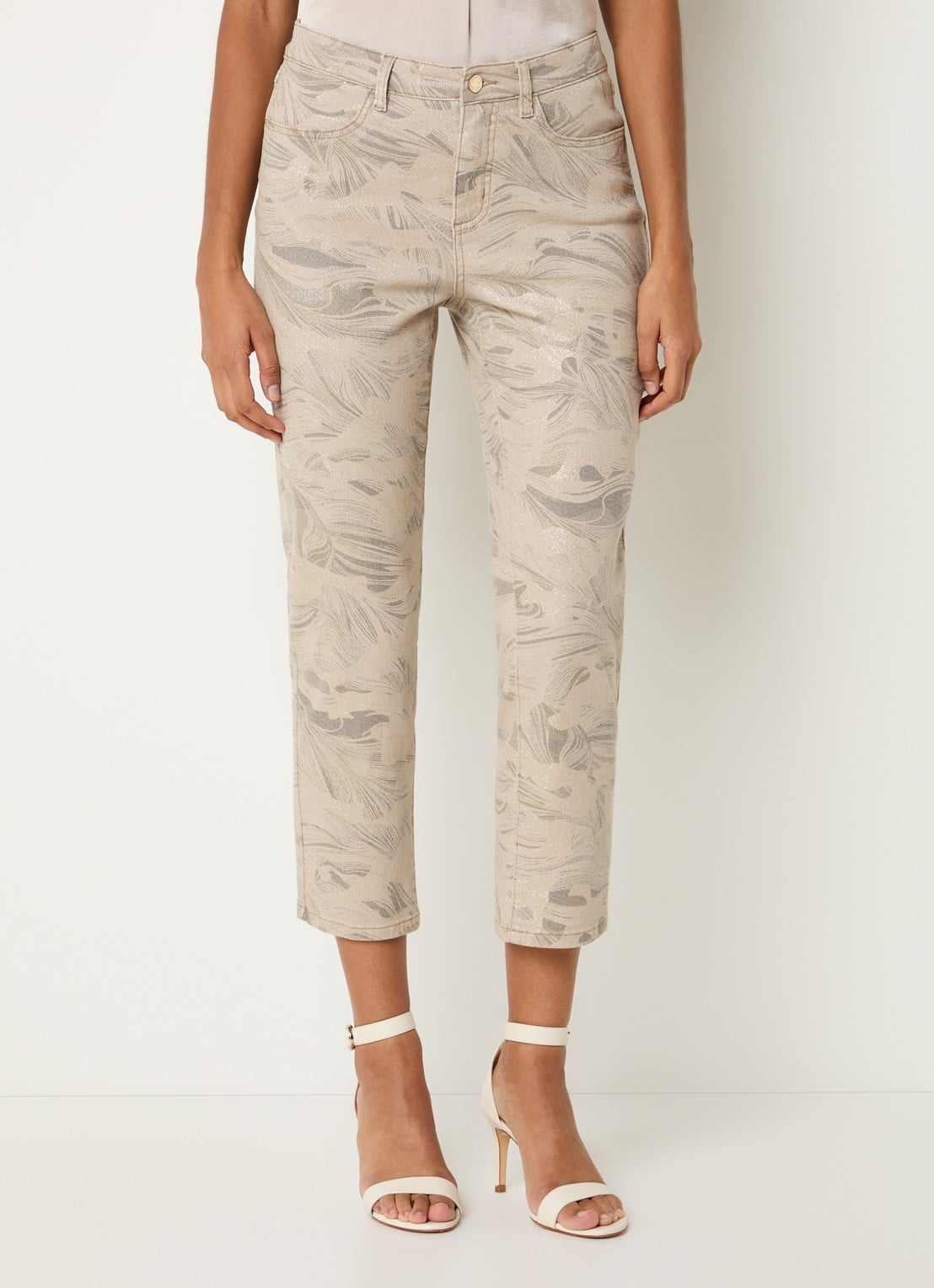 Joseph Ribkoff Mid waist cropped slim fit jeans met gekleurde wassing en print - detail 3 beige