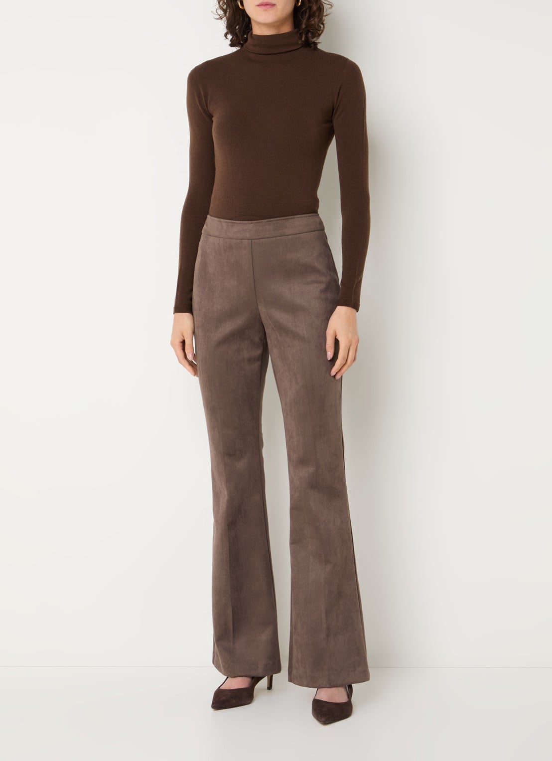Joseph Ribkoff Mid waist flared fit broek van fluweel - voorkant 3 bruin