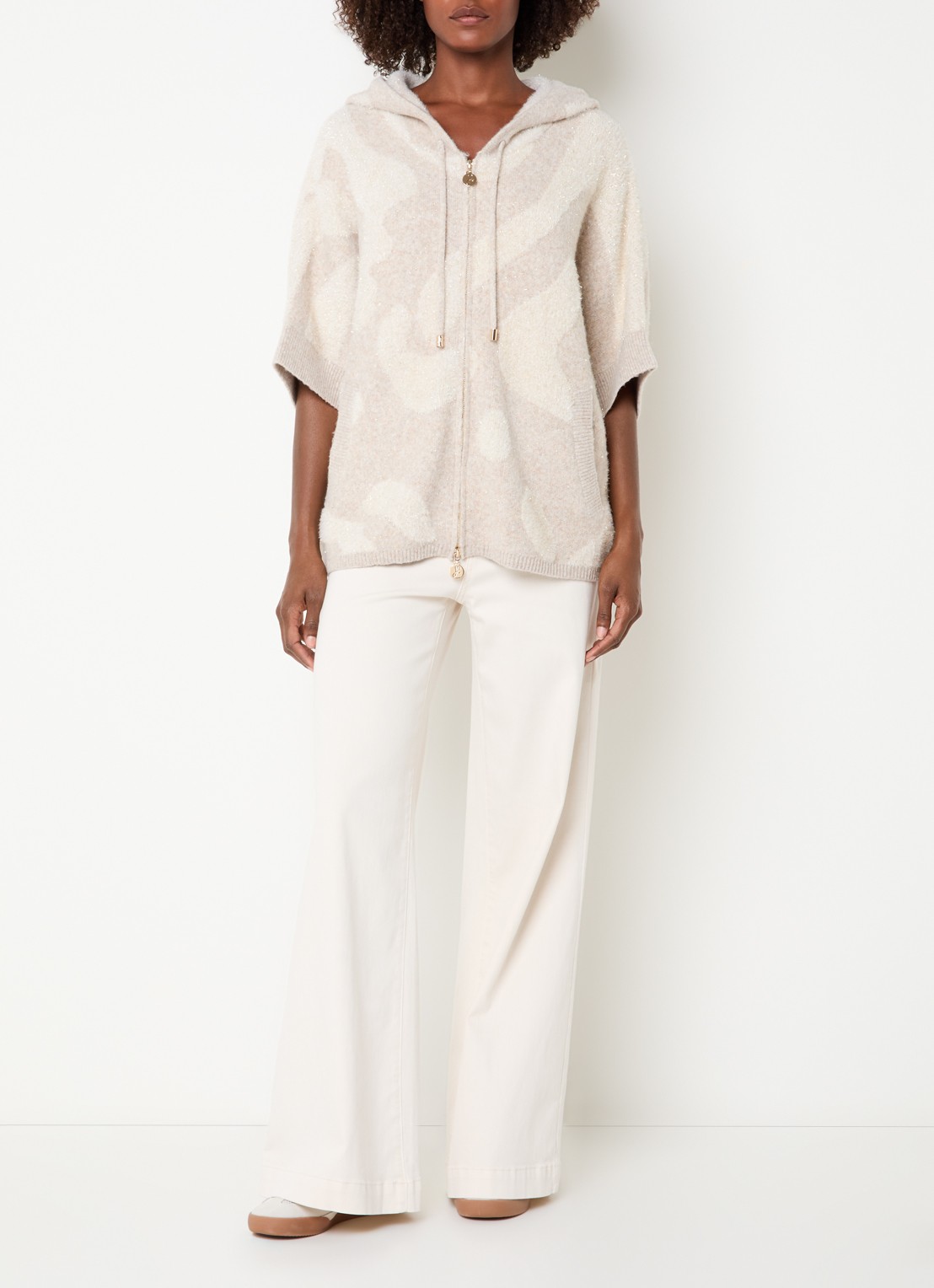 Joseph Ribkoff Mid waist flared jeans met gekleurde wassing en opgestikte zakken - voorkant 3 creme