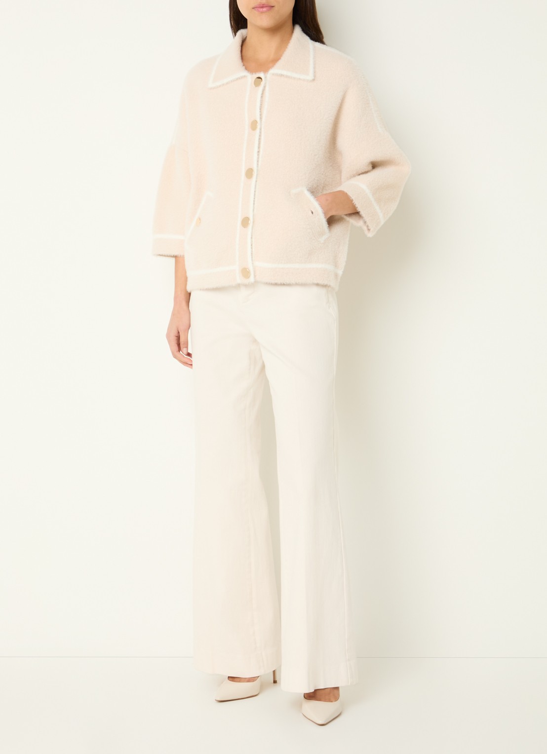 Joseph Ribkoff Mid waist flared jeans met gekleurde wassing - voorkant 2 creme