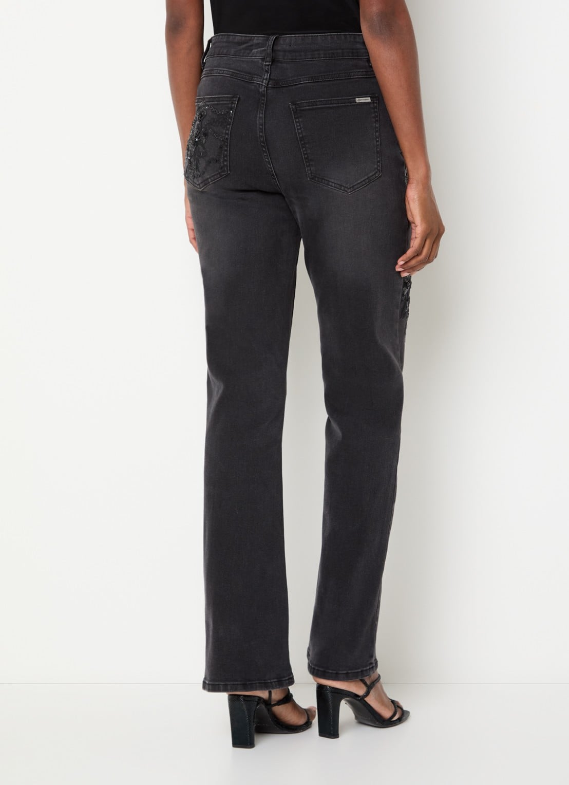 Joseph Ribkoff Mid waist straight leg jeans met kralendecoratie - achterkant 5 antraciet