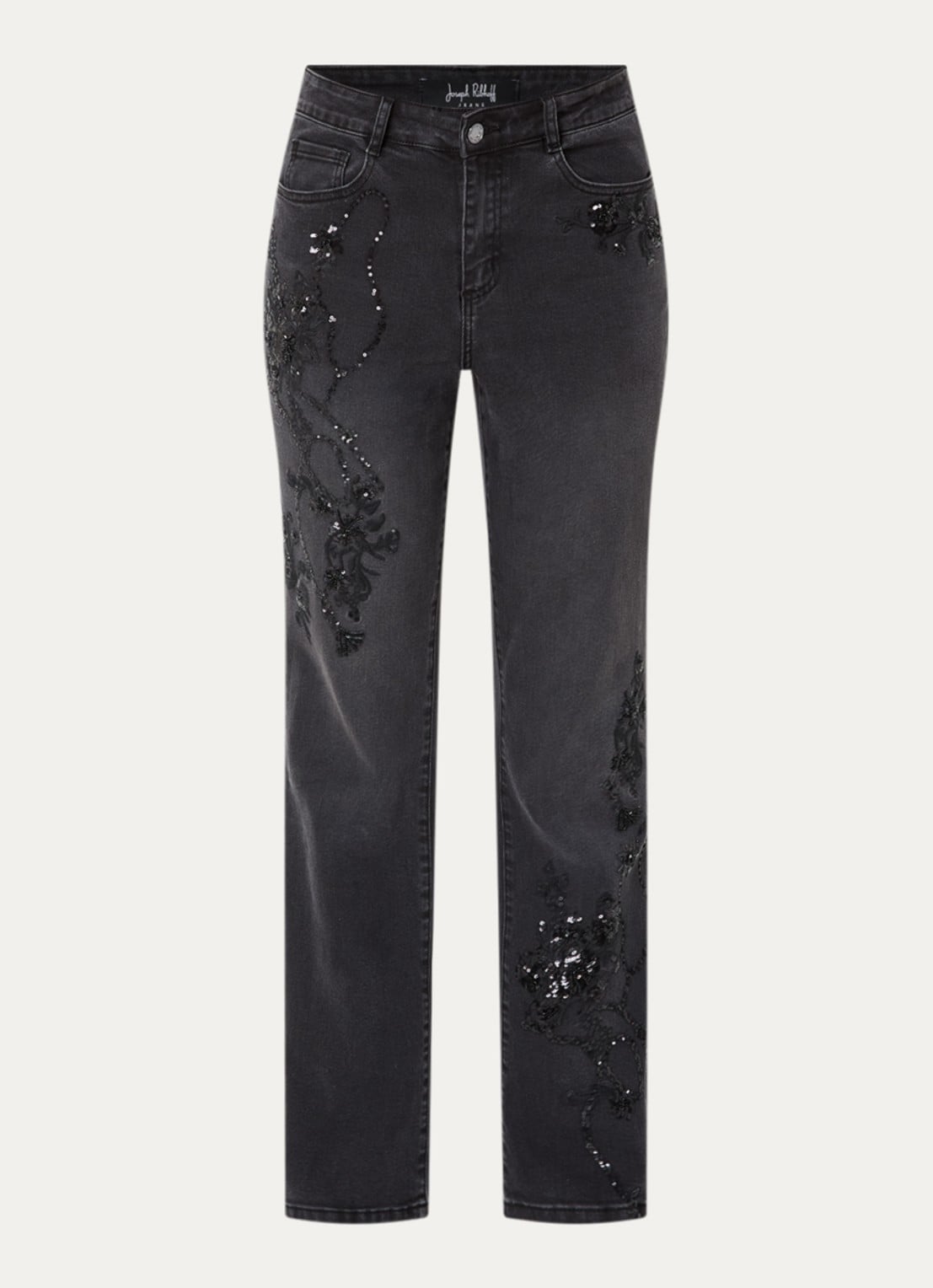 Joseph Ribkoff Mid waist straight leg jeans met kralendecoratie - voorkant 3 antraciet