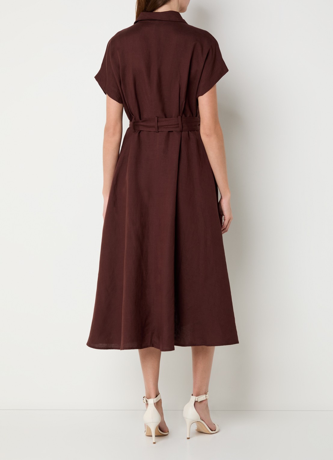 Joseph Ribkoff Midi blousejurk in linnenblend met strikceintuur - achterkant 2 kastanjebruin