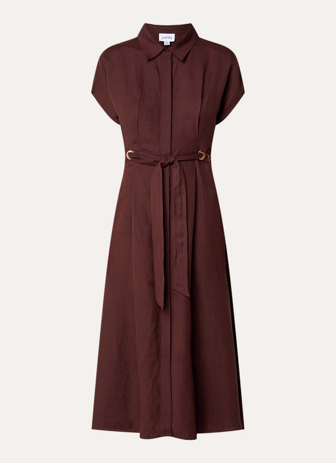 Joseph Ribkoff Midi blousejurk in linnenblend met strikceintuur - voorkant 3 kastanjebruin