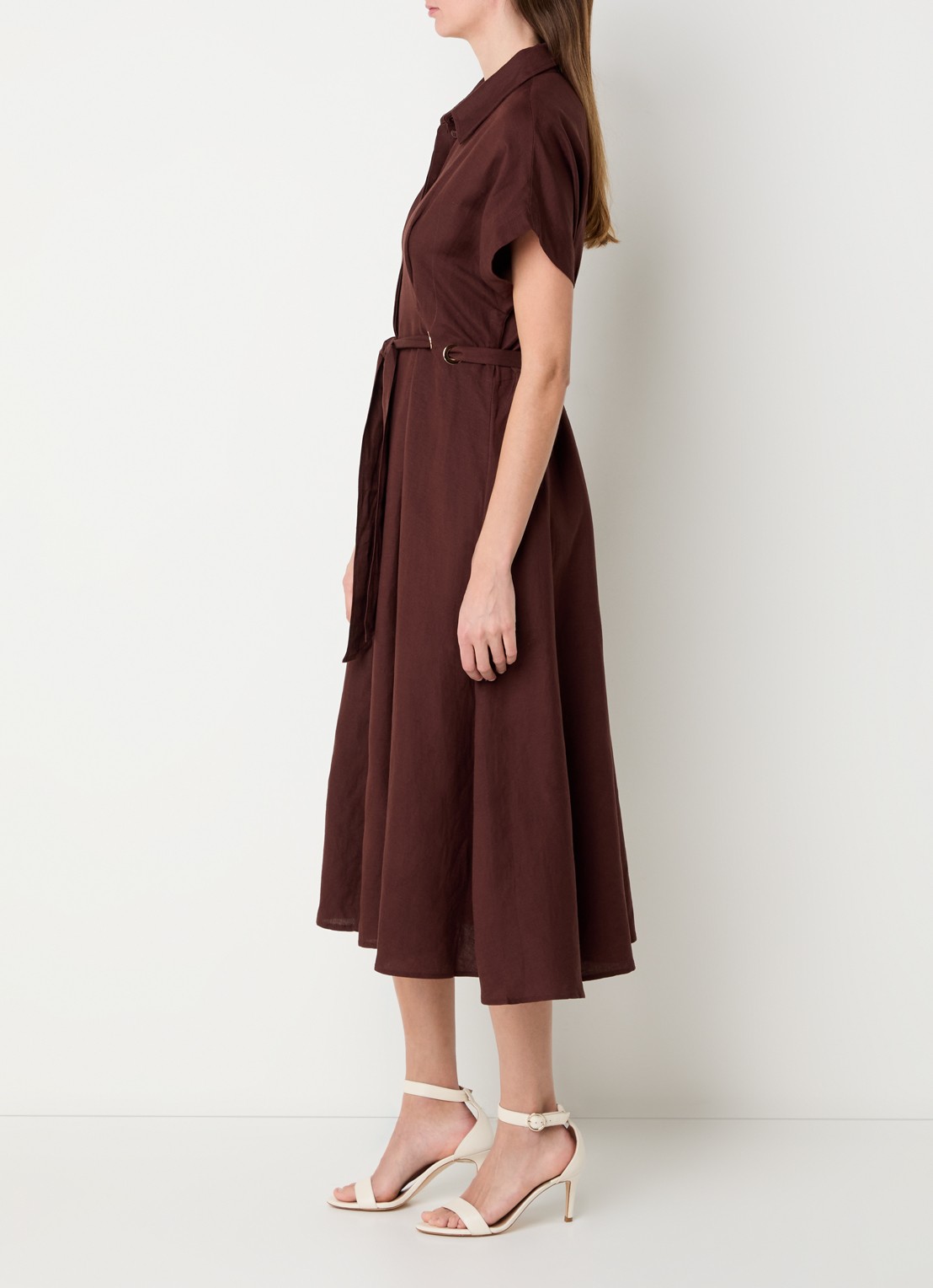 Joseph Ribkoff Midi blousejurk in linnenblend met strikceintuur - voorkant 4 kastanjebruin