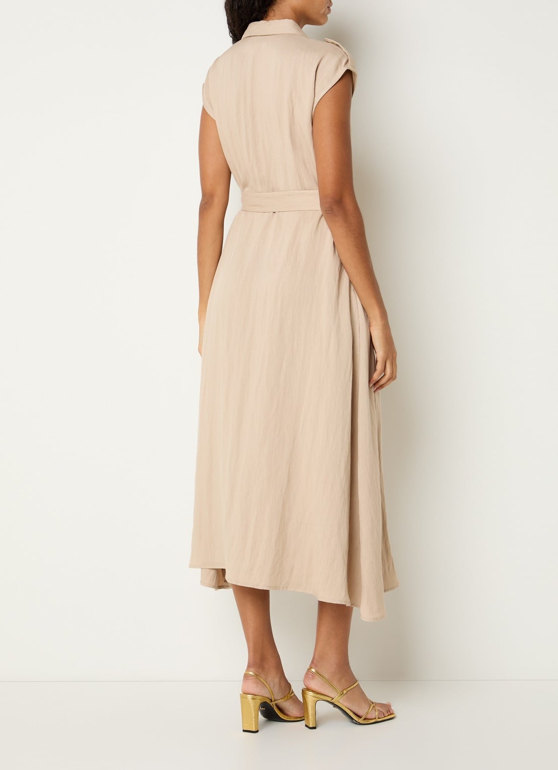 Joseph Ribkoff Midi blousejurk met kraag en ceintuur - achterkant beige