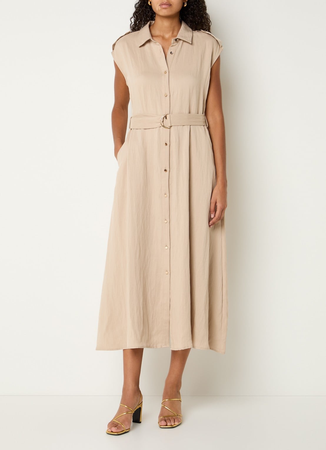 Joseph Ribkoff Midi blousejurk met kraag en ceintuur - detail 2 beige