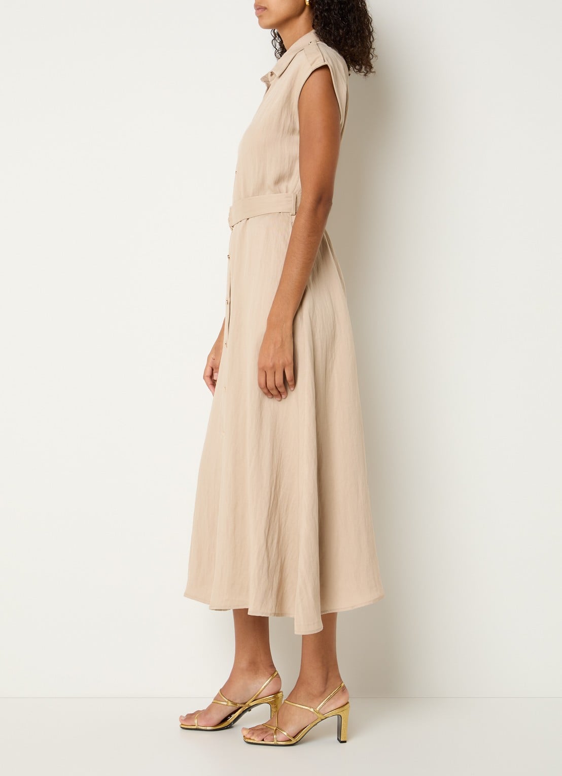 Joseph Ribkoff Midi blousejurk met kraag en ceintuur - voorkant 4 beige