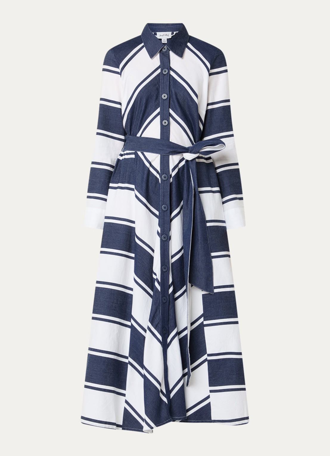 Joseph Ribkoff Midi blousejurk met strikceintuur en print - voorkant 3 donkerblauw