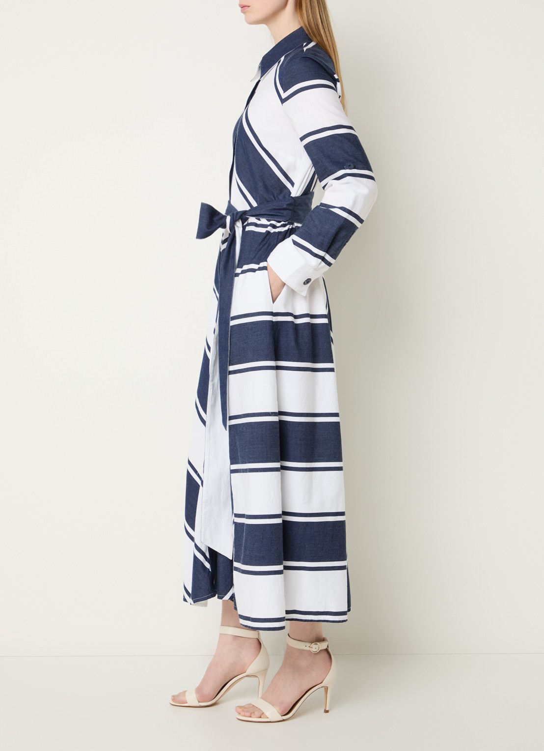 Joseph Ribkoff Midi blousejurk met strikceintuur en print - voorkant 4 donkerblauw