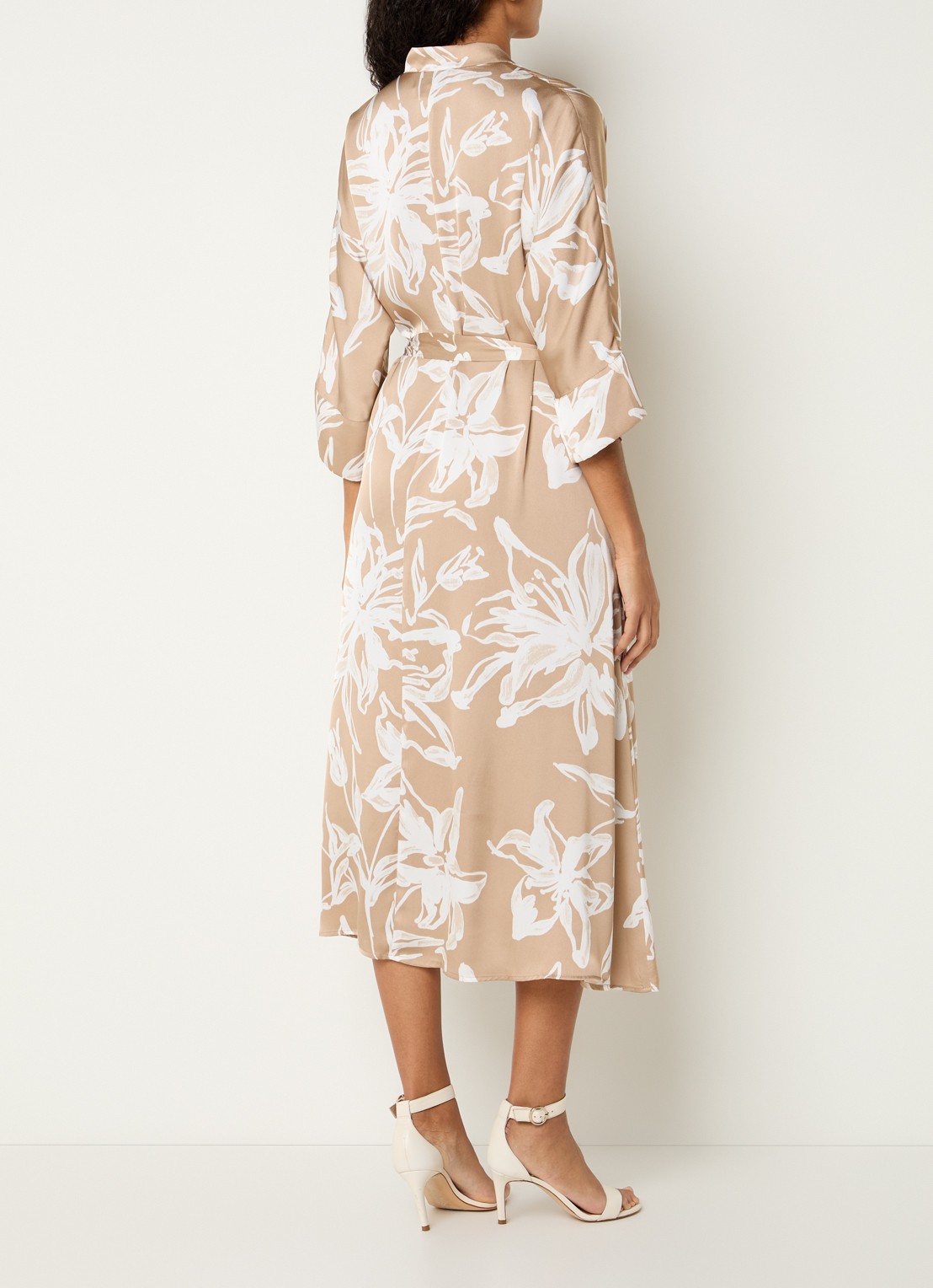 Joseph Ribkoff Midi blousejurk van satijn met bloemenprint - achterkant 4 beige