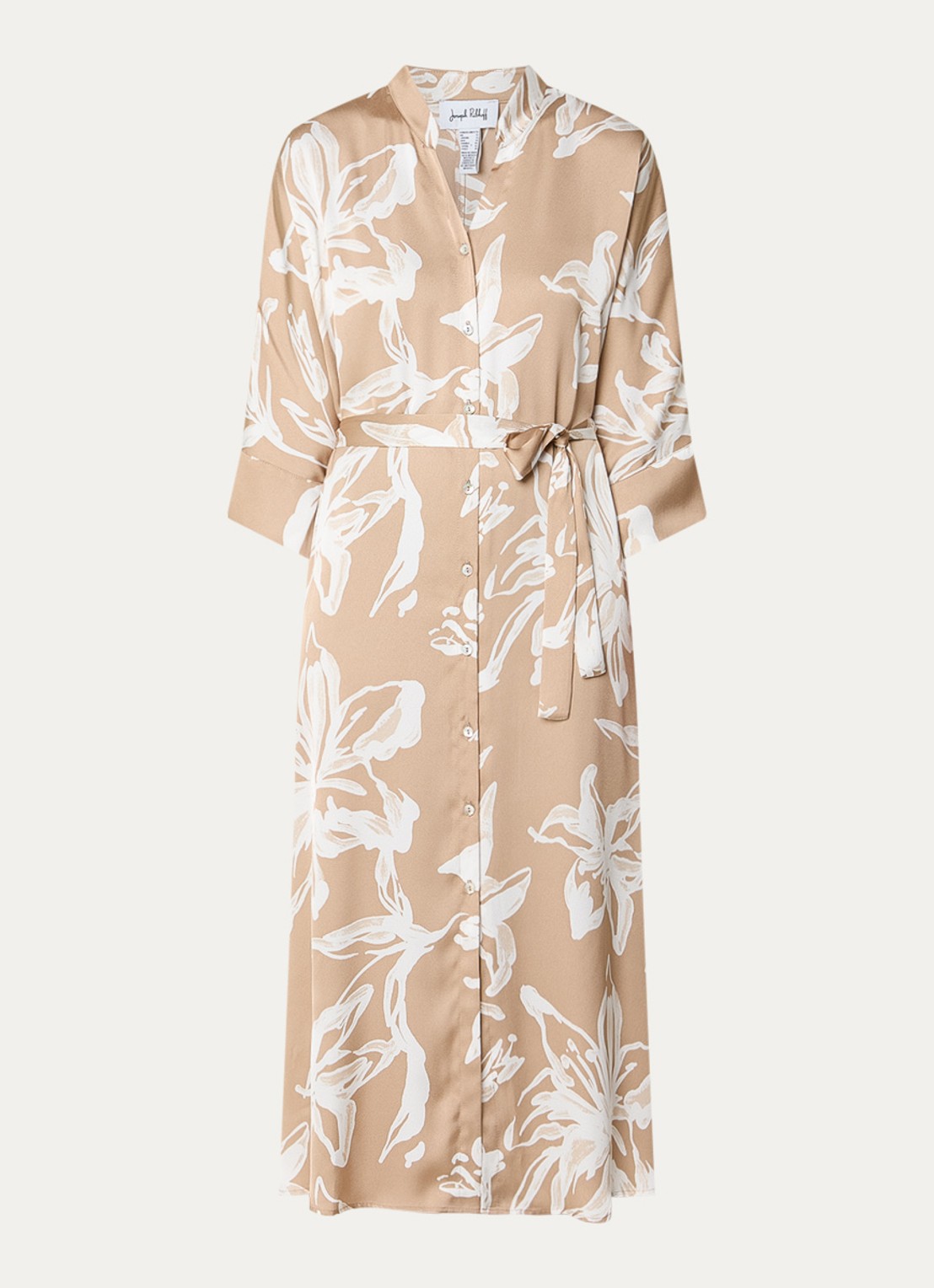 Joseph Ribkoff Midi blousejurk van satijn met bloemenprint - voorkant 2 beige