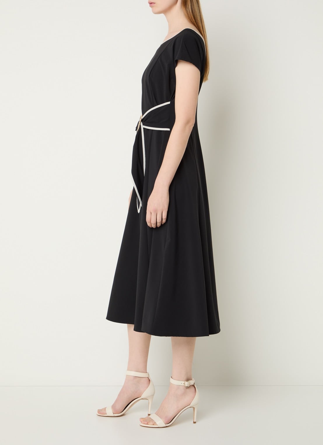 Joseph Ribkoff Midi jurk met boothals en ceintuur - detail 4 zwart