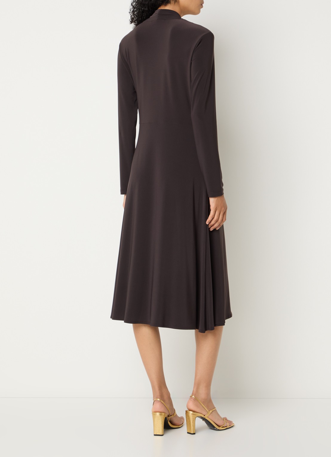 Joseph Ribkoff Midi jurk met knoopdetail - achterkant 3 donkerbruin