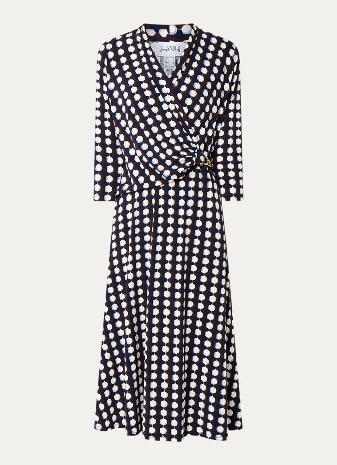 Joseph Ribkoff Midi jurk met print en kettingdetail - voorkant 2 hazelnootbruin