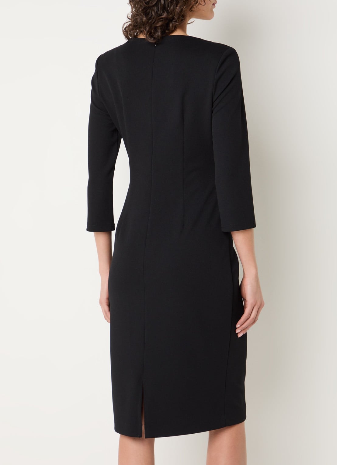 Joseph Ribkoff Midi jurk met schoudervulling en strikdetail - achterkant 4 zwart