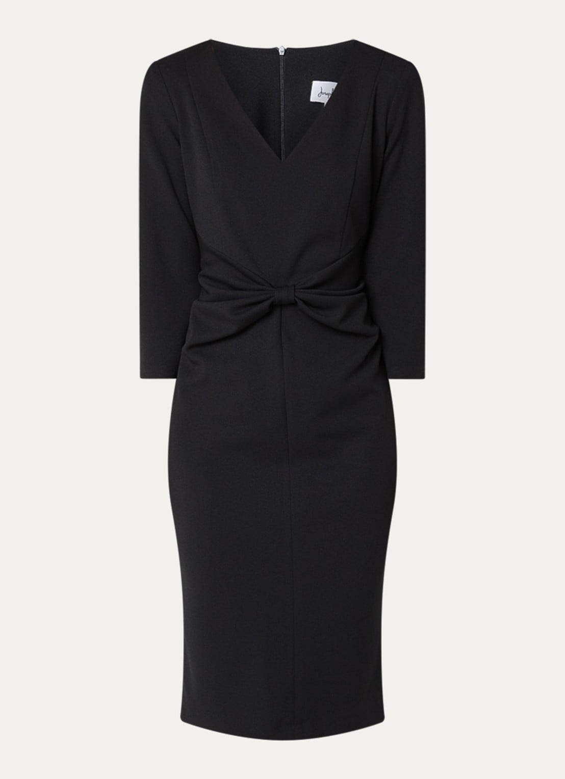 Joseph Ribkoff Midi jurk met schoudervulling en strikdetail - voorkant 2 zwart