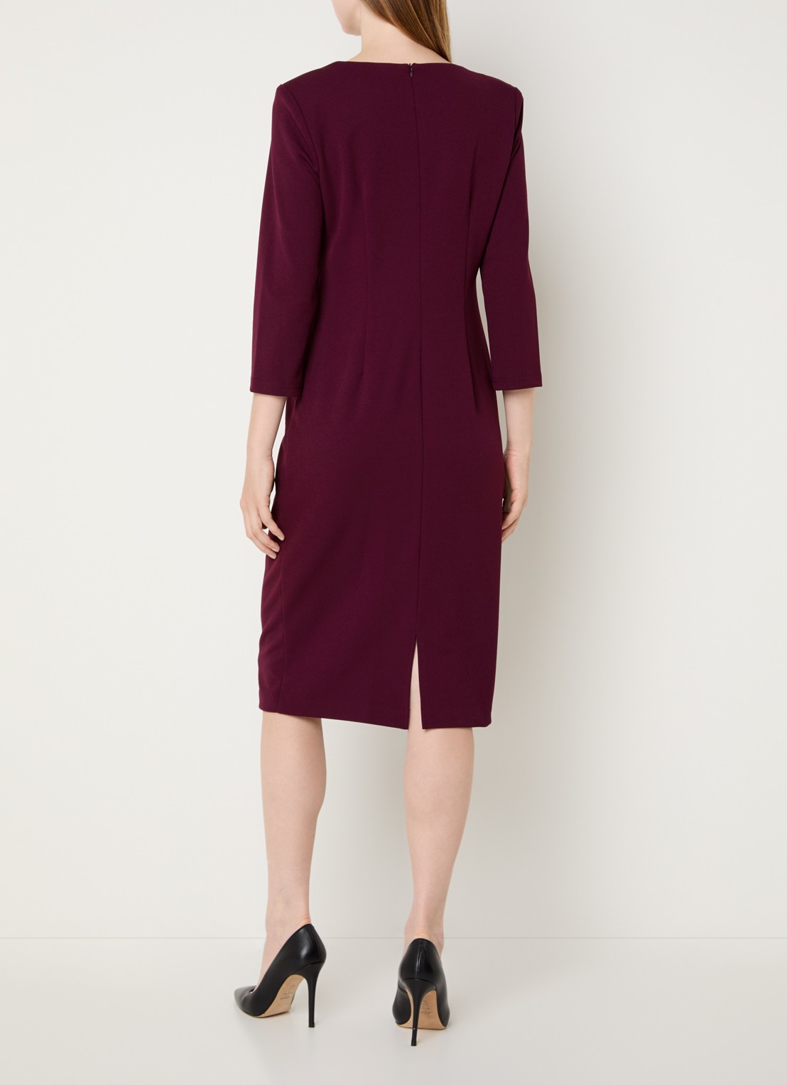Joseph Ribkoff Midi jurk met schoudervulling en strikdetail - achterkant 4 aubergine
