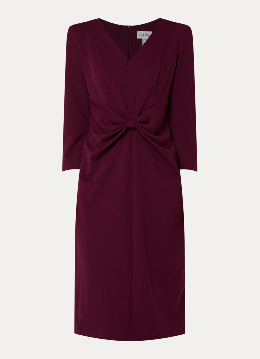 Joseph Ribkoff Midi jurk met schoudervulling en strikdetail - voorkant aubergine