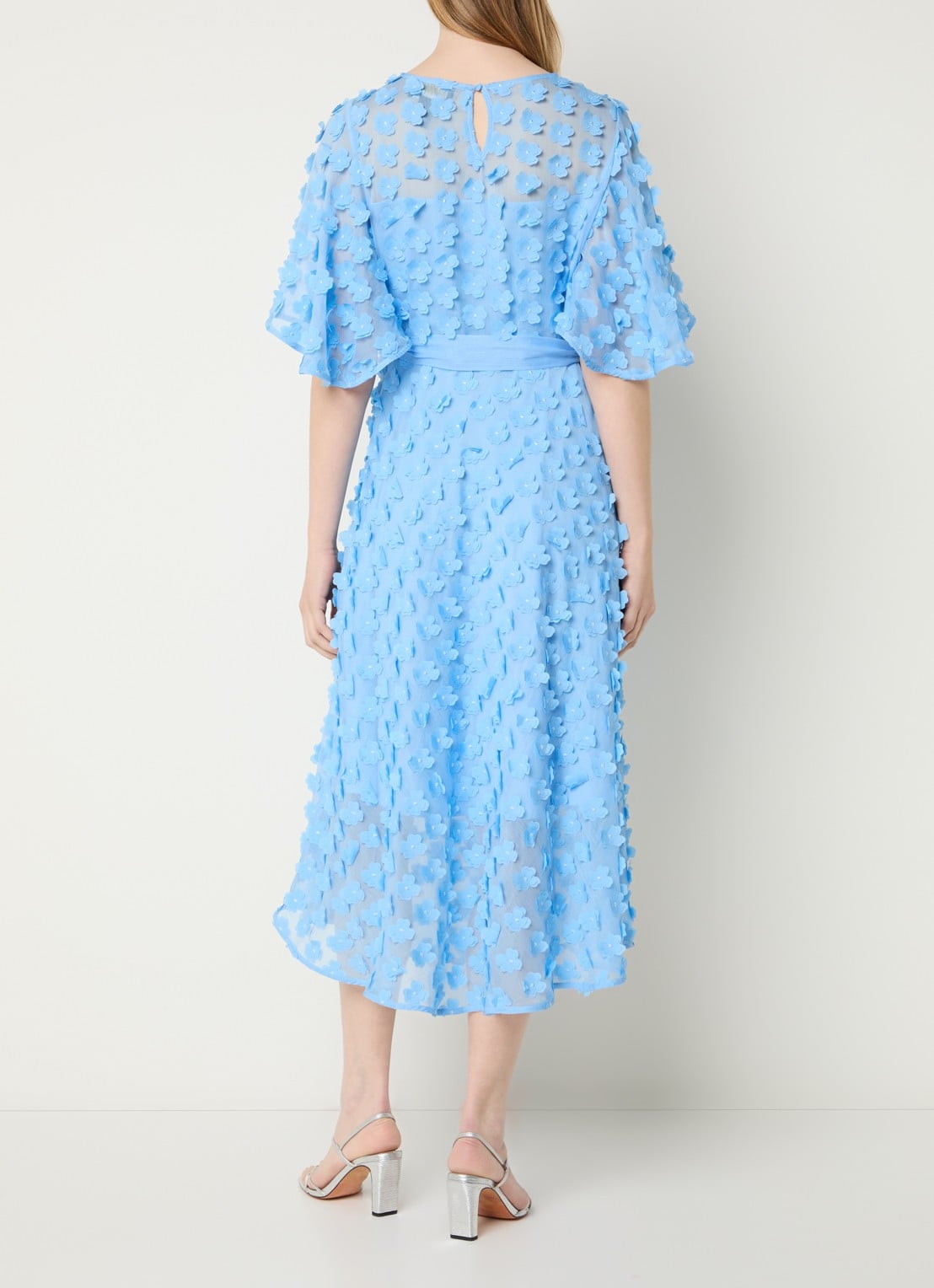 Joseph Ribkoff Midi jurk met strikceintuur en applicatie - achterkant blauw