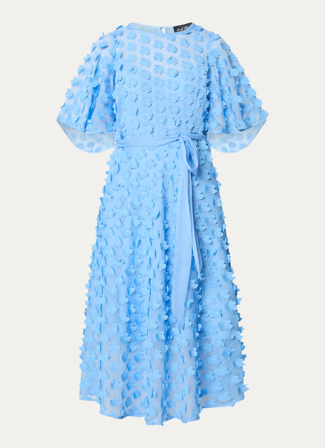 Joseph Ribkoff Midi jurk met strikceintuur en applicatie - voorkant 3 blauw