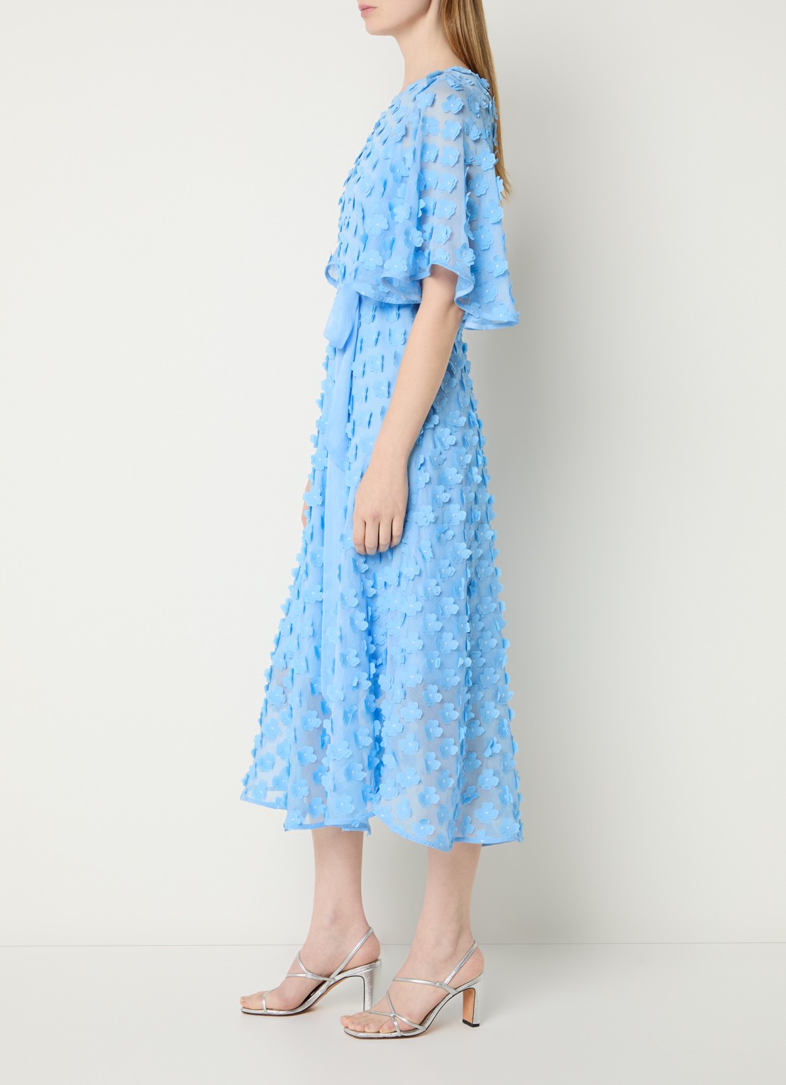 Joseph Ribkoff Midi jurk met strikceintuur en applicatie - voorkant 4 blauw