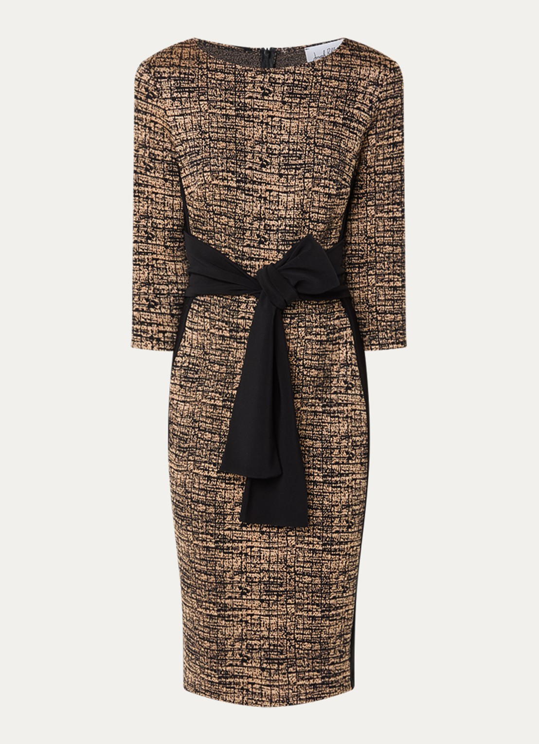 Joseph Ribkoff Midi jurk met strikceintuur - voorkant camel