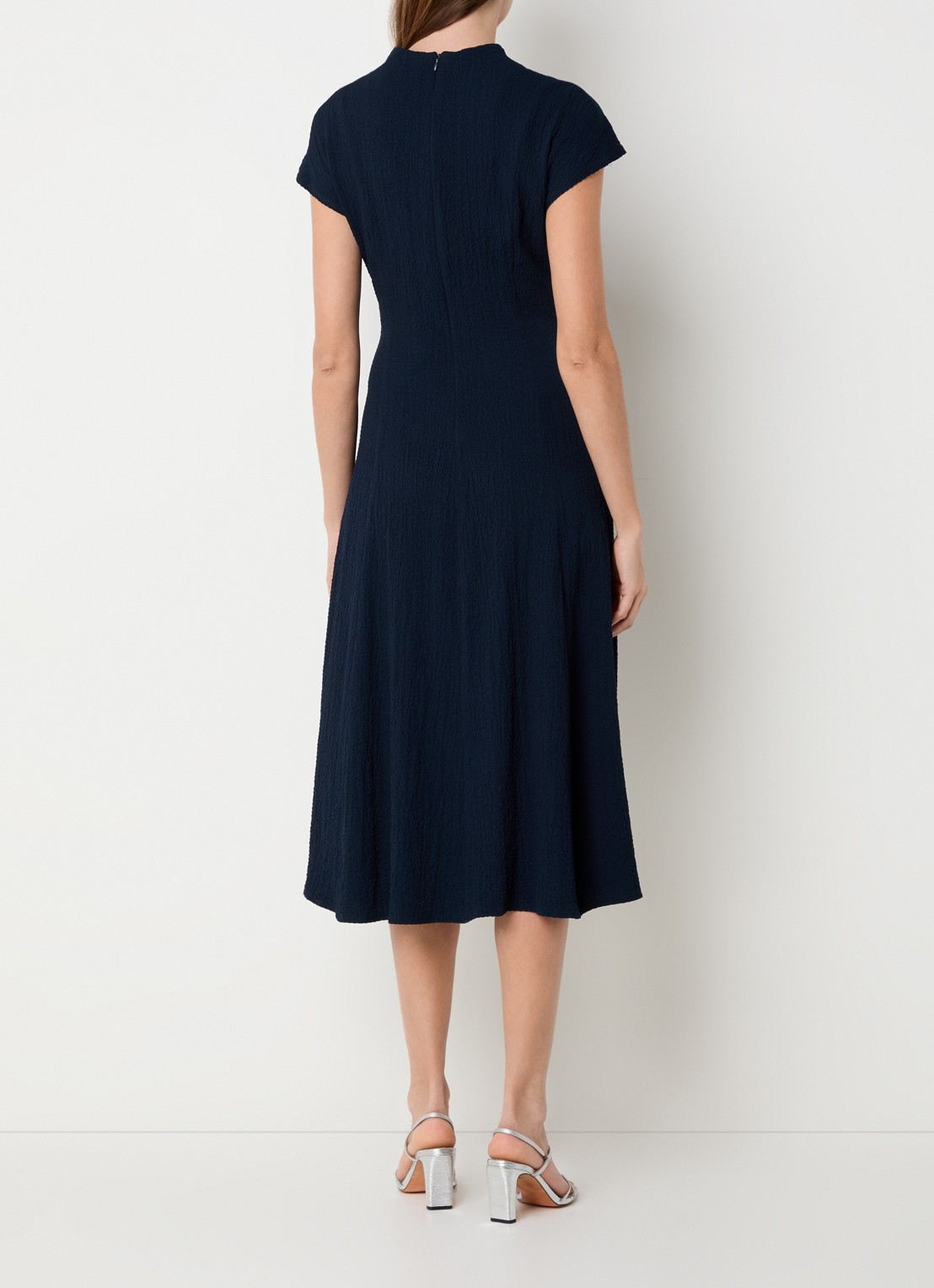 Joseph Ribkoff Midi jurk met structuur en strikceintuur - achterkant 4 donkerblauw