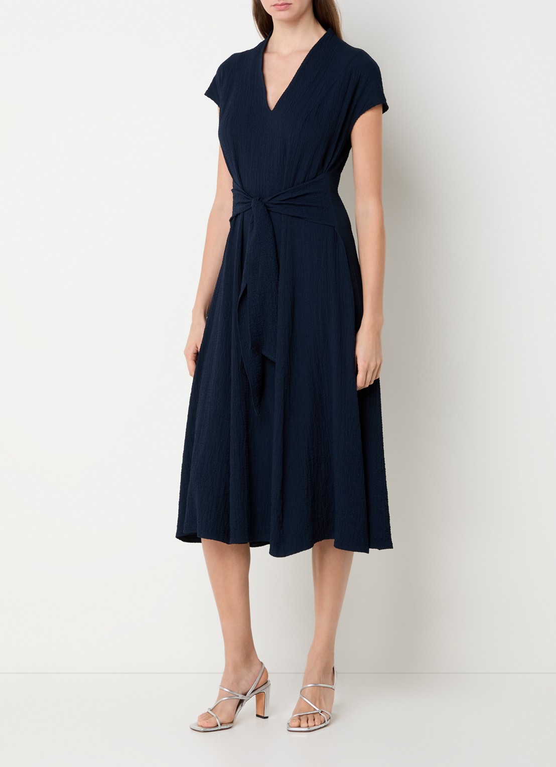 Joseph Ribkoff Midi jurk met structuur en strikceintuur - detail donkerblauw