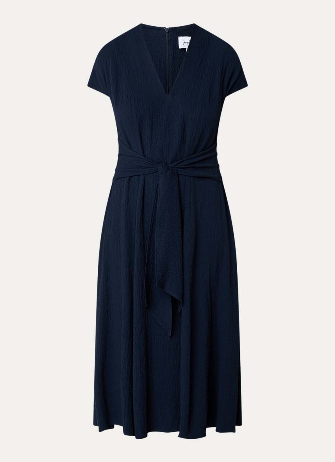 Joseph Ribkoff Midi jurk met structuur en strikceintuur - voorkant 2 donkerblauw
