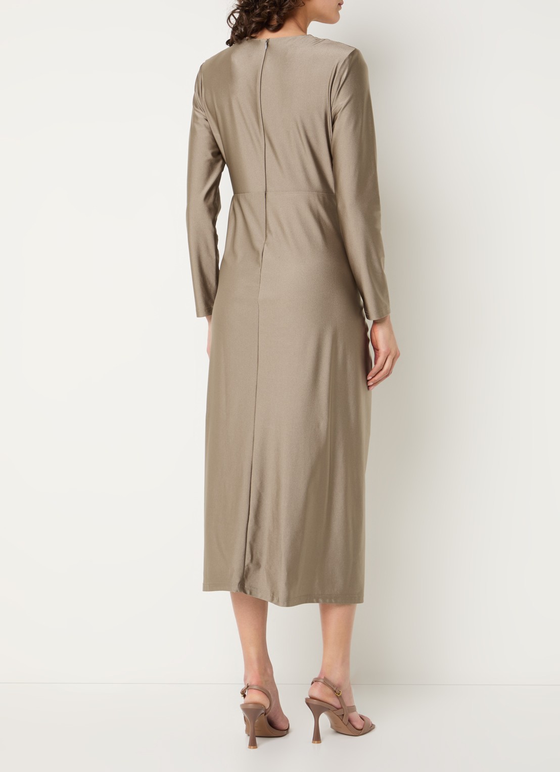 Joseph Ribkoff Midi jurk met watervalhals - achterkant 4 zand