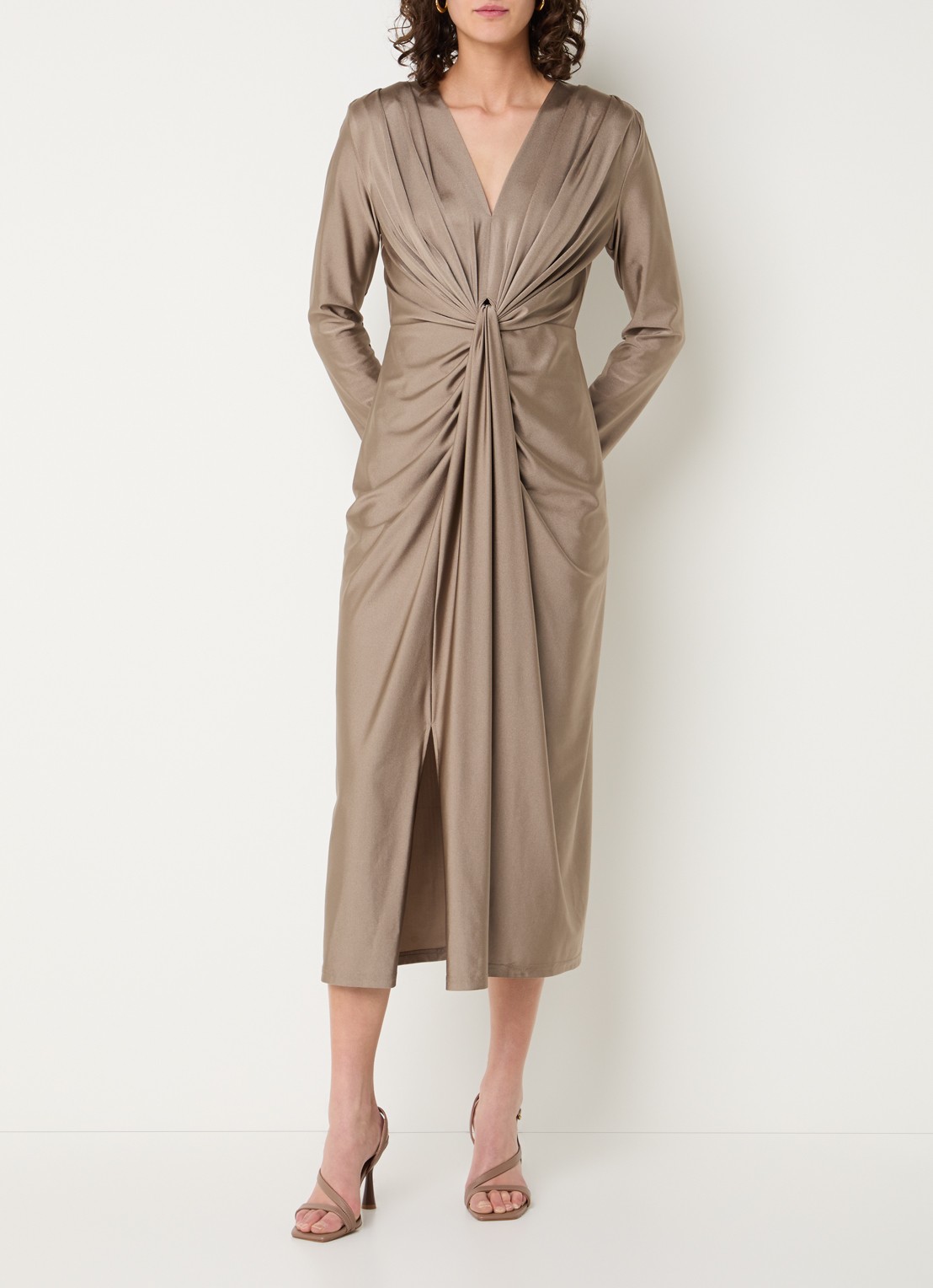 Joseph Ribkoff Midi jurk met watervalhals - detail zand