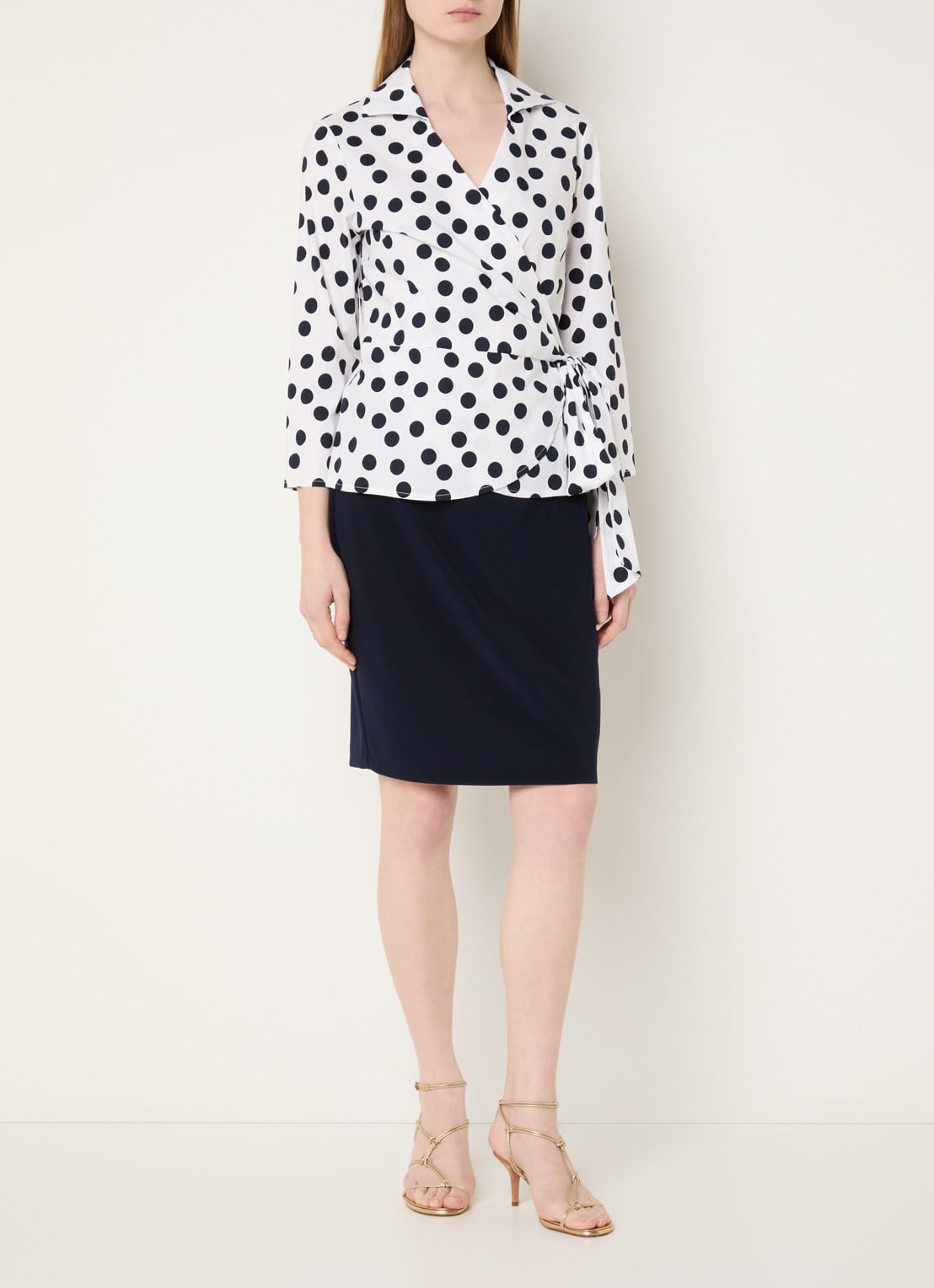 Joseph Ribkoff Midi kokerrok met stretch - voorkant 2 donkerblauw